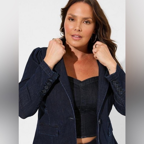 Studio by Torrid size 1 cropped denim corset vest NEW dark blue denim stretch - Picture 2 of 9